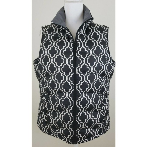 Lands' End ~Woman Size M (10-12)~ Black/White Puffer Zip-Up Front Vest. - Picture 9 of 12